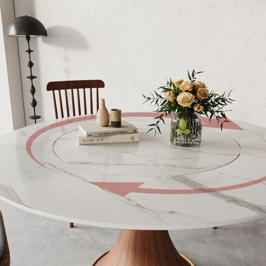 Mid-Century Modern Round Dining Table With Embed Lazy Susan