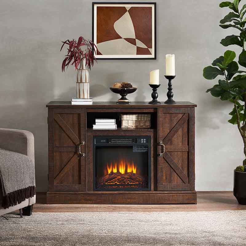 Farmhouse Electric Fireplace TV Stand Cabinet