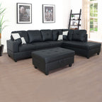 3PCS Sectional Sofa Black Faux Leather - Black + Faux Leather - image 0