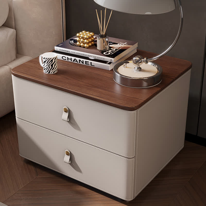 Saddle Leather Nightstand Cabinet End Table