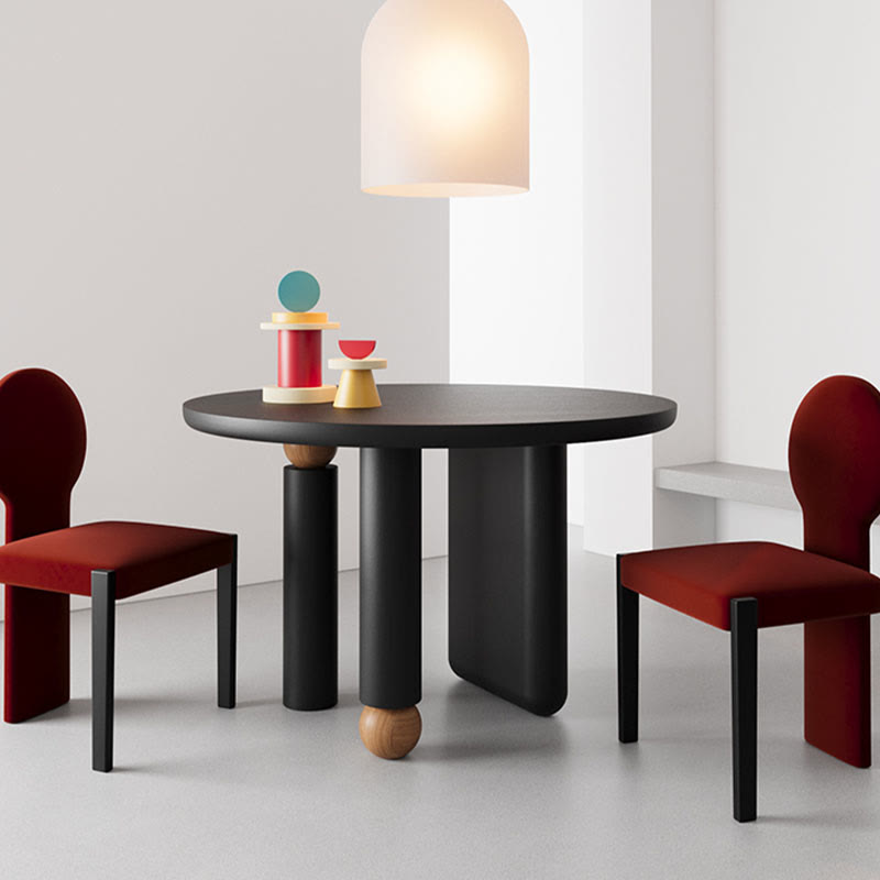 Retro Black Round Solid Wood Dining Table