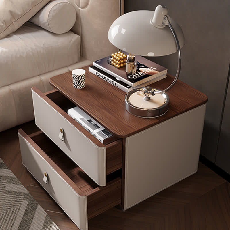 Saddle Leather Nightstand Cabinet End Table