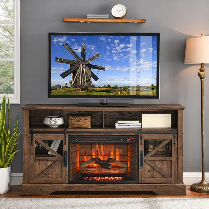 60" Electric Fireplace Farmhouse Sideboard - Barnwood - image 4