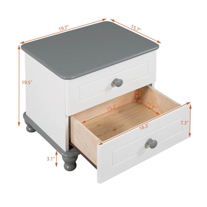 Modern Minimalist Wooden Double Drawer Nightstand