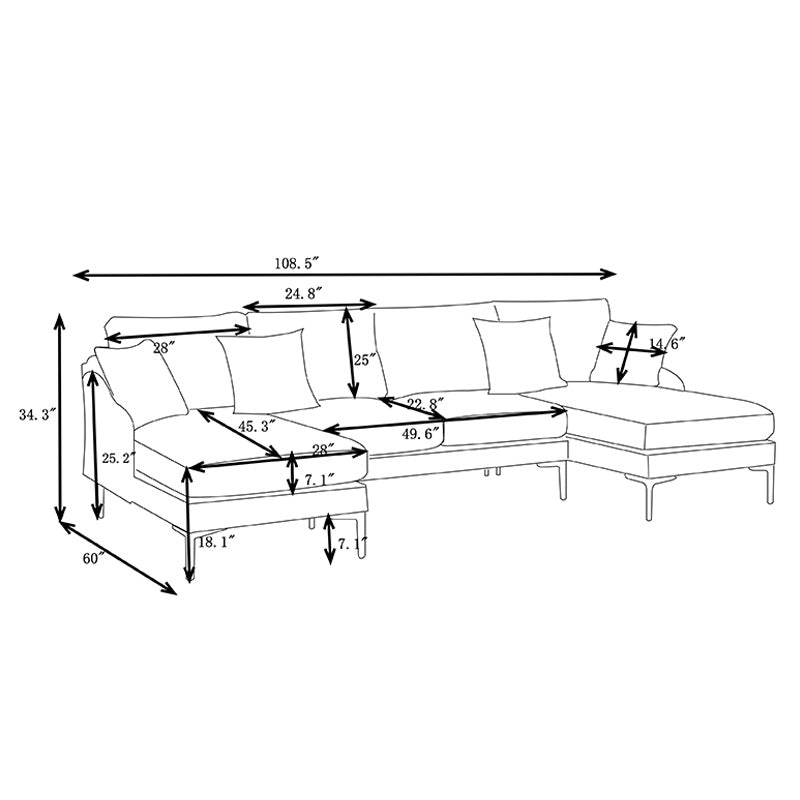 Upholstered Sectional Sofa Chaise Lounge Chair