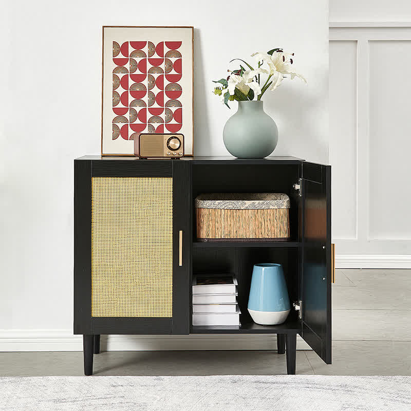 Storage Sideboard Rattan Door Buffet Cabinet