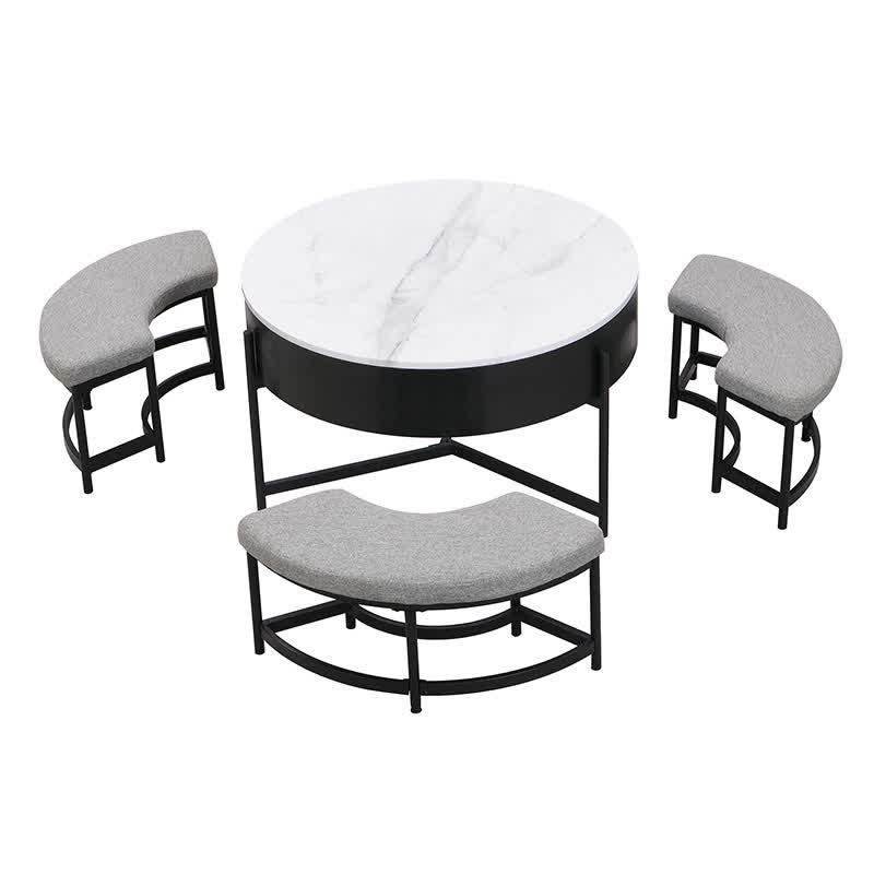 Lift-Top Coffee Tables & 3 Ottomans - Black - image 1