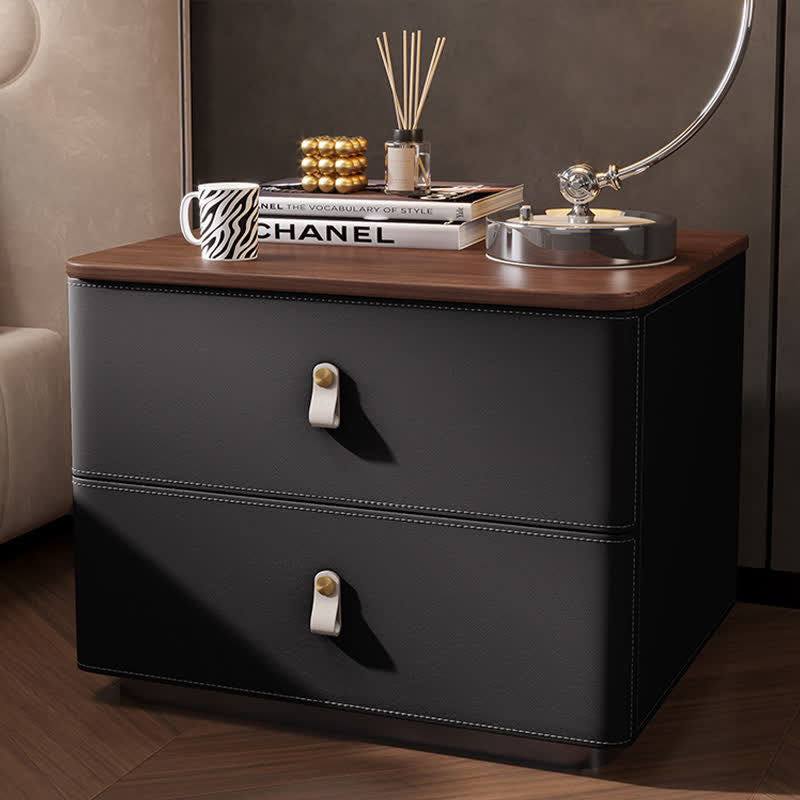 Saddle Leather Nightstand Cabinet End Table