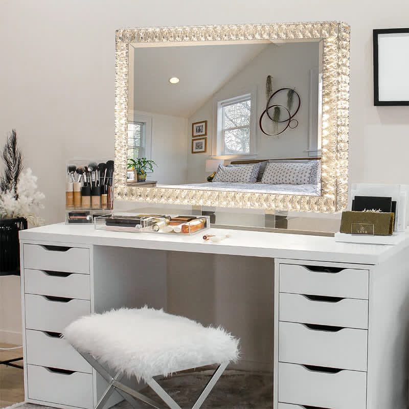 Tabletop Bathroom LED Crystals Makeup Mirror - image 3