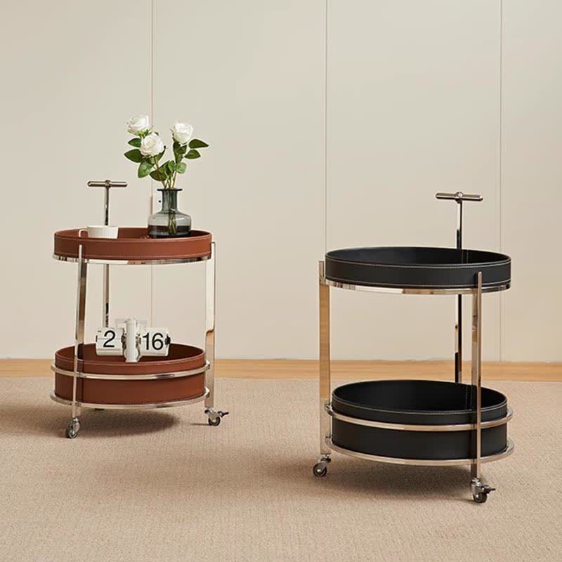 Saddle Leather Shelf Movable Carts Side Tables