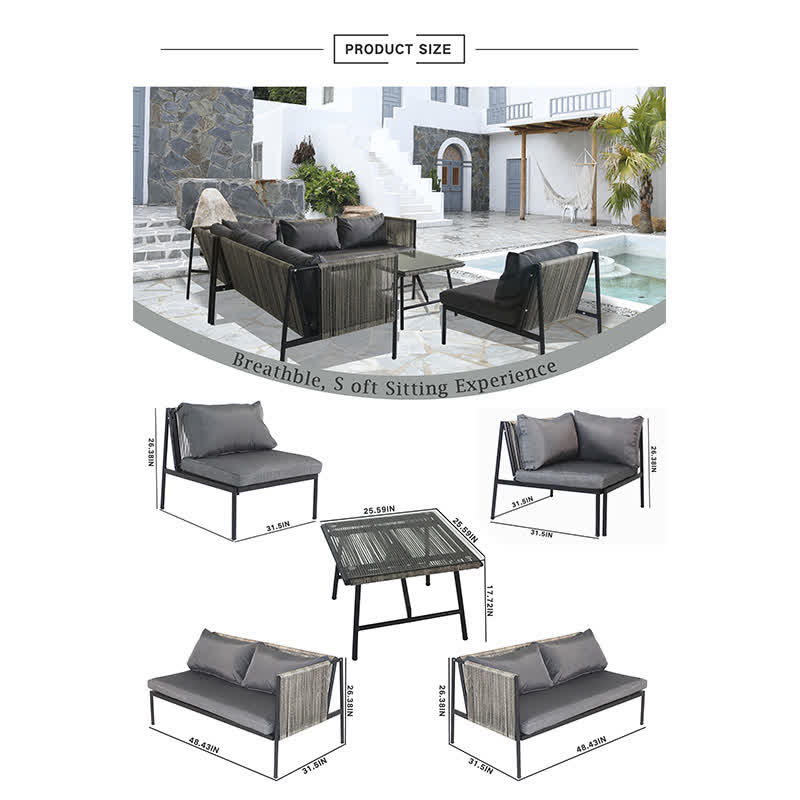 6-Seaters Sofa Patio Table Chairs Set