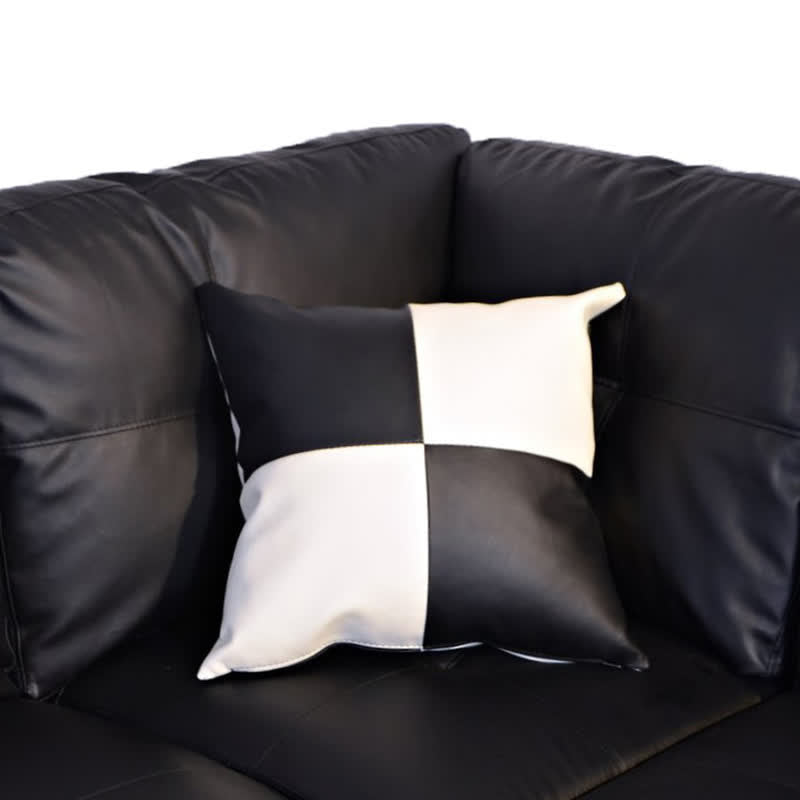 3PCS Sectional Sofa Black Faux Leather - image 4