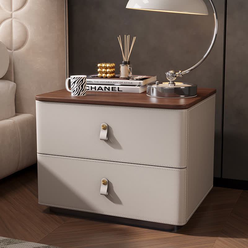 Saddle Leather Nightstand Cabinet End Table