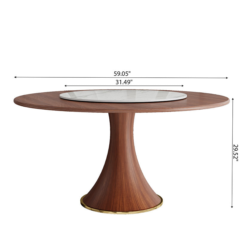 Stone Turntable Wood Top Round Dining Table