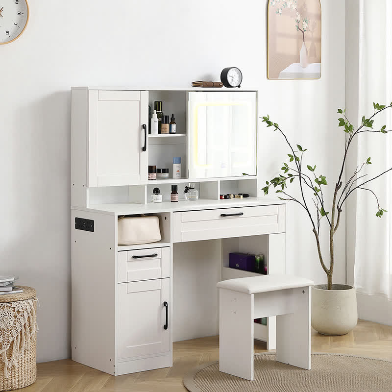 Vanity Desk Stool Set With Charging Station