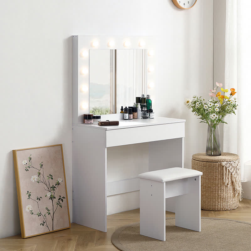 Makeup Vanity Table Stool Light Bulbs Mirror