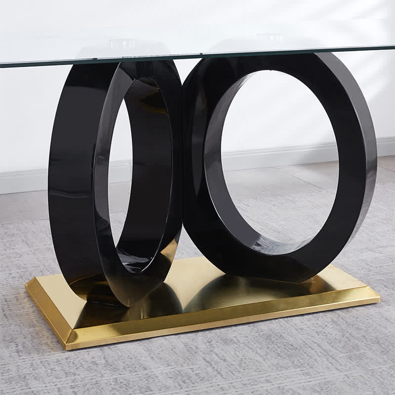 Rectangular Tempered Glass Dining Table with Black Support Base - image 3