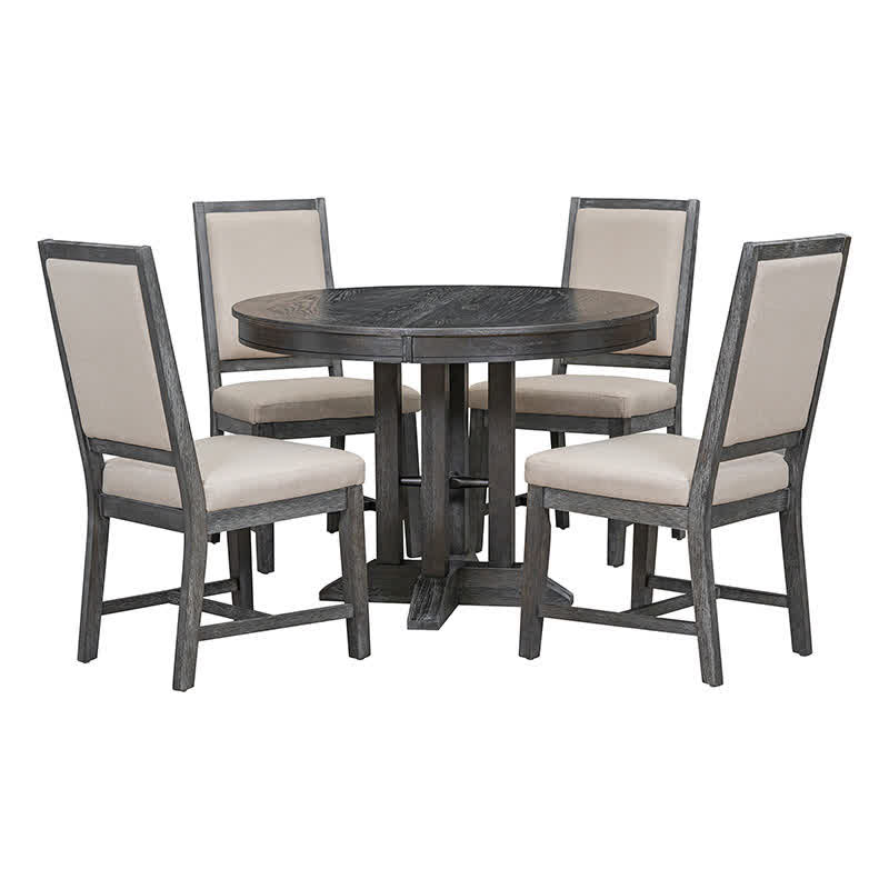 Extendable 42"-58" Round Dining Table Chairs Set