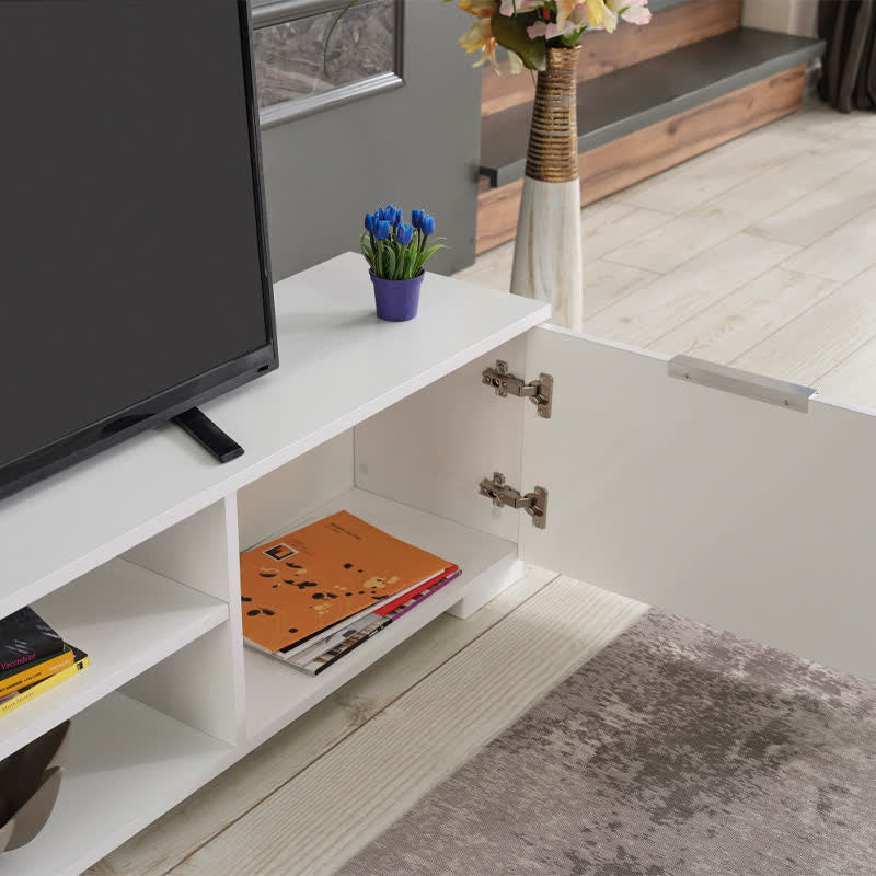 White TV Stand With Door Shelves 66"