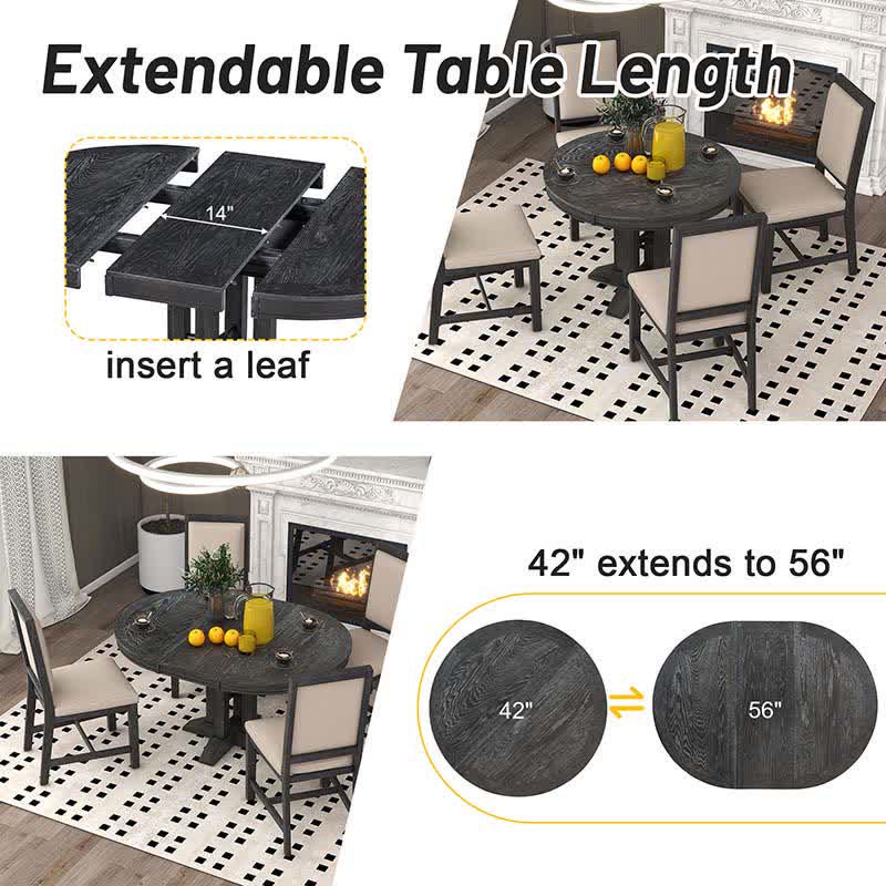 Extendable 42"-58" Round Dining Table Chairs Set