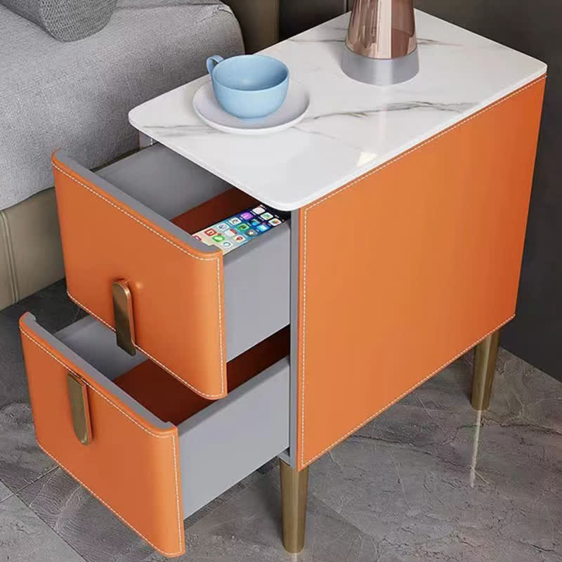 Saddle Leather Orange Gray Side Table Bathroom Bedroom