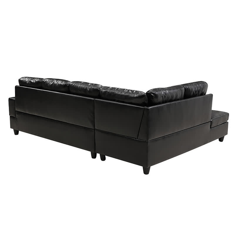 3PCS Sectional Sofa Black Faux Leather