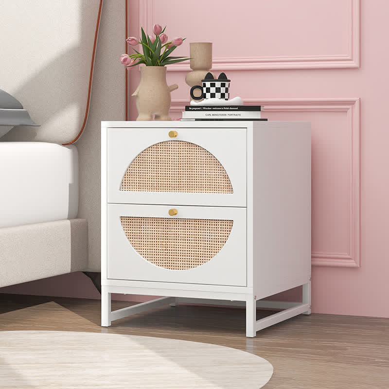 Rattan Drawer Nightstand Bedside End Table