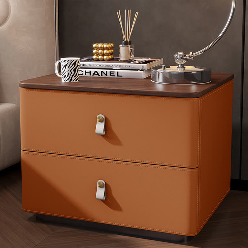 Saddle Leather Nightstand Cabinet End Table