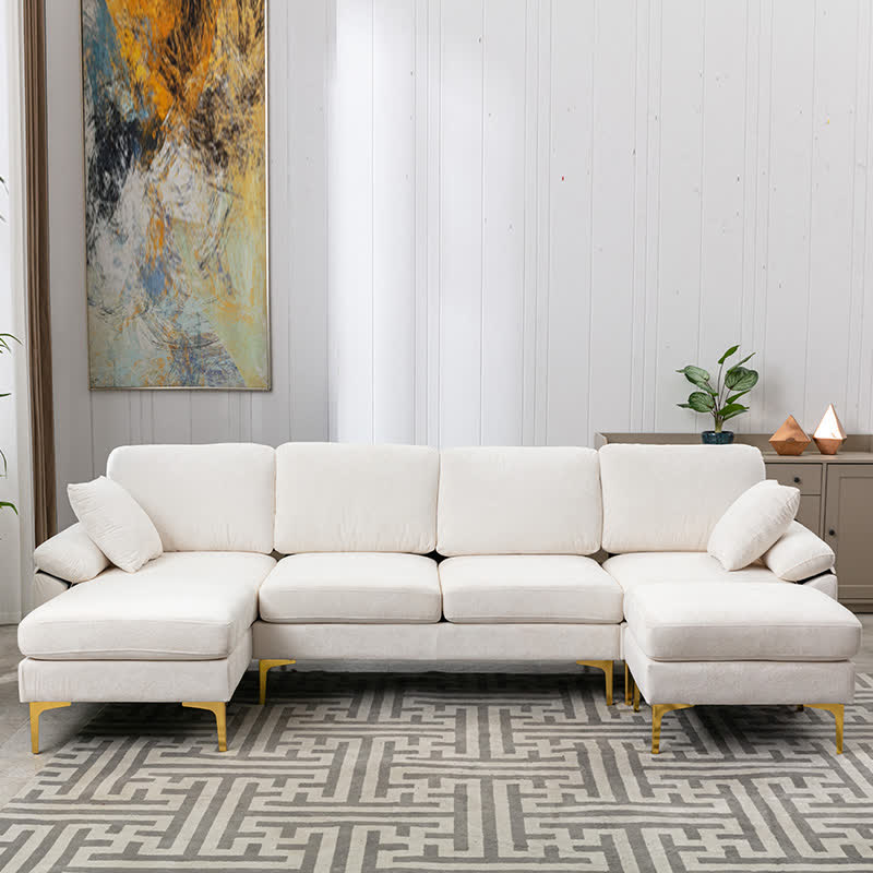 Upholstered Cectional Sofa Ottoman White