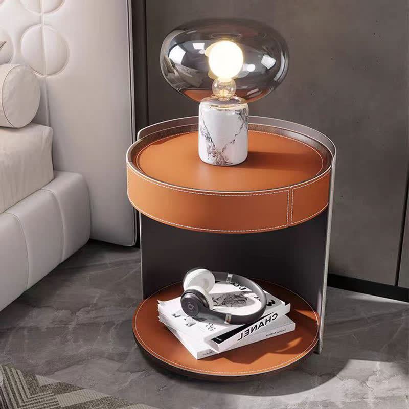 Removable Round Saddle Leather End Table