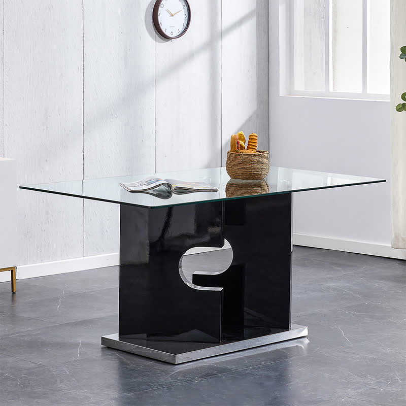 Kitchen Glass Rectangular Dining Table Artistic Base - Black - image 13