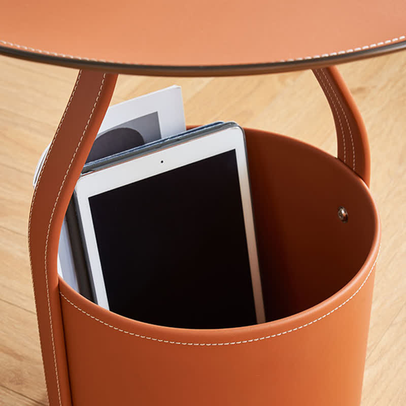 Saddle Leather Side Table Buffet Cabinet