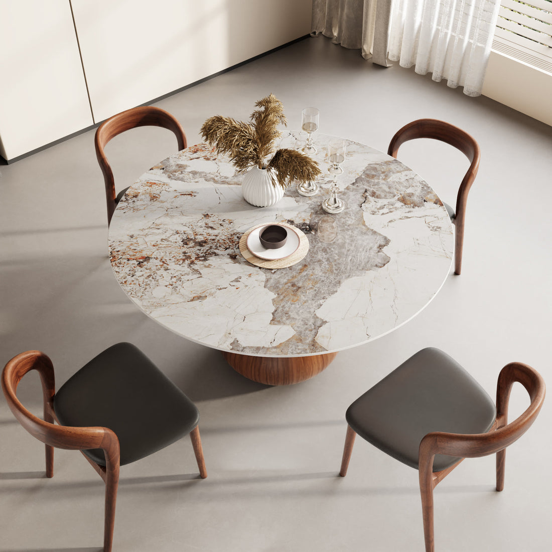 Round Dining Table With Water Drop Base