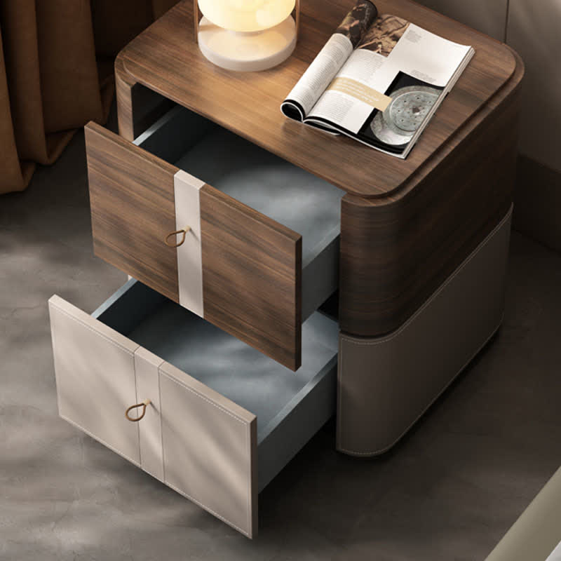 Bedside 2-Drawers Dresser Saddle Leather Nightstand