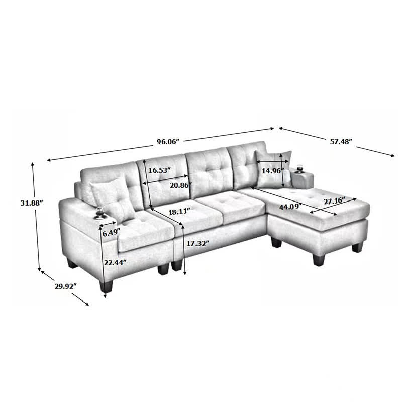 Convertible Corner Sofa With Armrest Storage