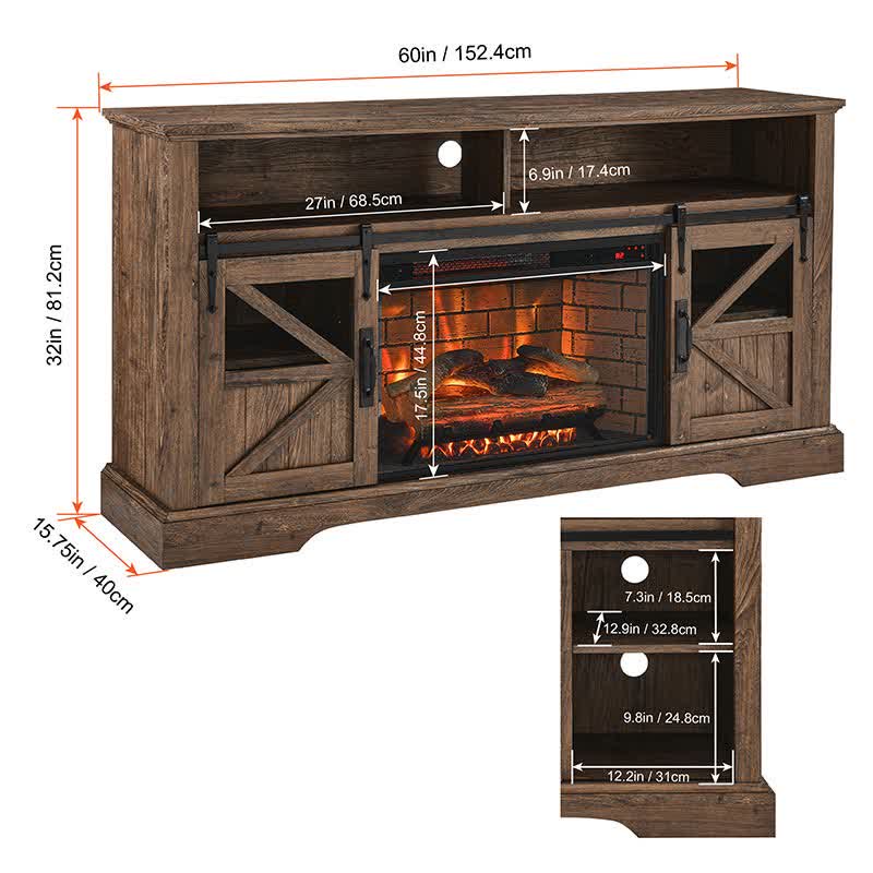 60" Electric Fireplace Farmhouse Sideboard