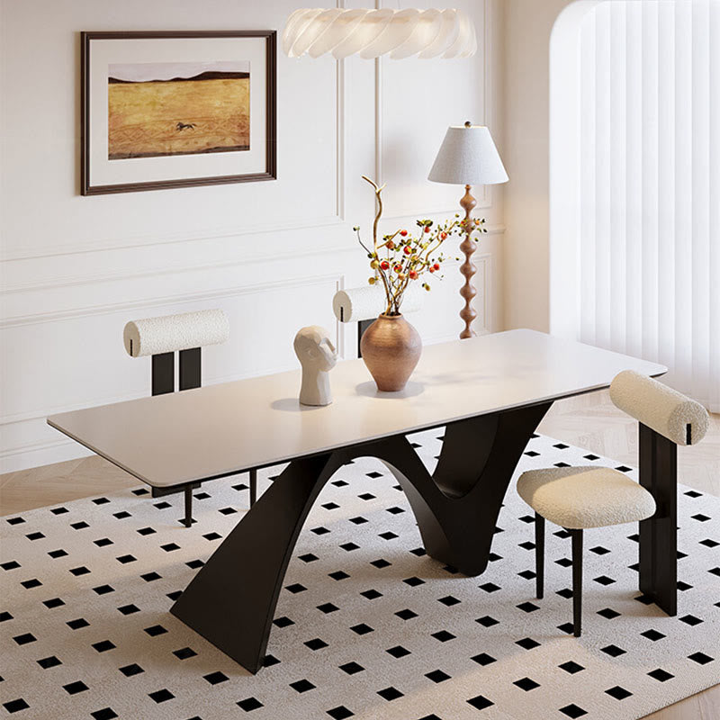 Modern Minimalist Z-Shaped Rectangular Dining Table with Black Base