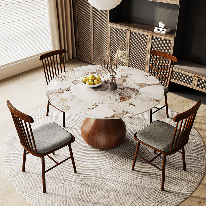 Round Dining Table With Embed Lazy Susan Water Drop Base