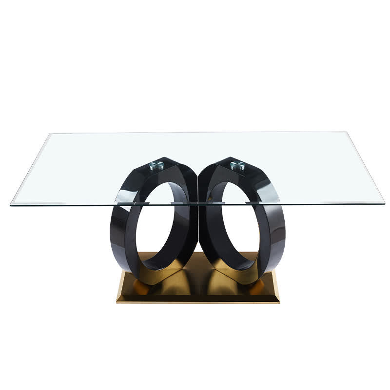 Rectangular Tempered Glass Dining Table with Black Support Base - Black Support - image 7