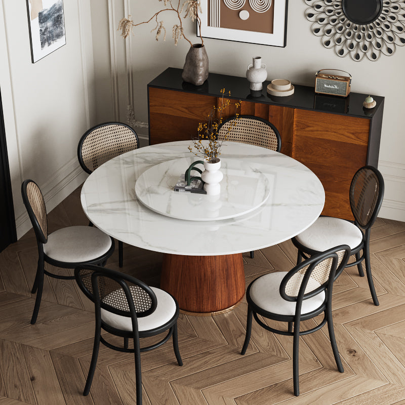 Stone Round Dining Table Wooden Chairs