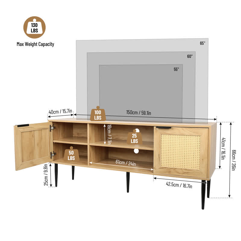 TV Stand Rattan Cabinet Display Sideboard 59"