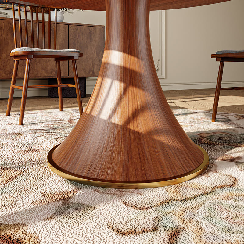 Stone Turntable Wood Top Round Dining Table