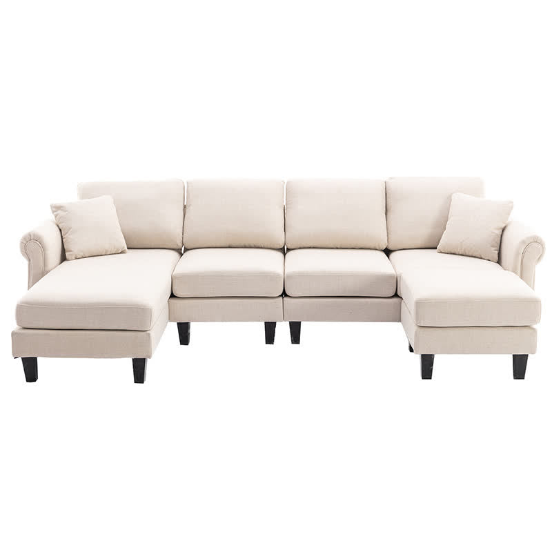 Living Room Linen Upholstered Sofa Chaise