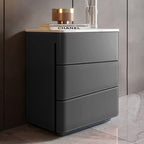 Leather Nightstand Side Table 3 Drawers - Gray - image 5