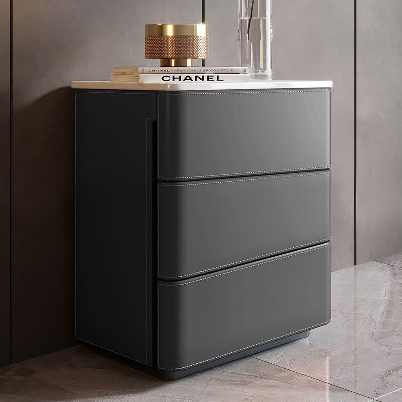 Leather Nightstand Side Table 3 Drawers - Gray - image 5