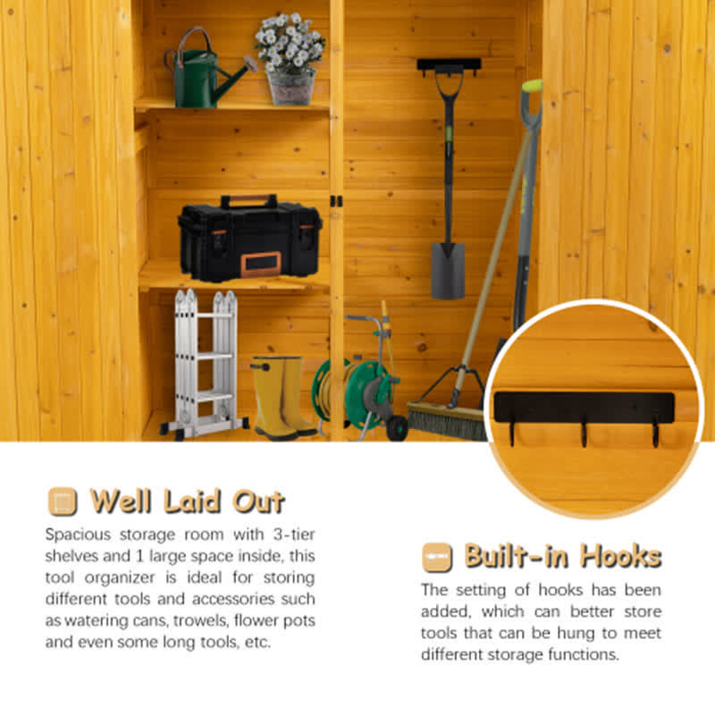 Wooden Tool Storage Shed Detachable Shelves