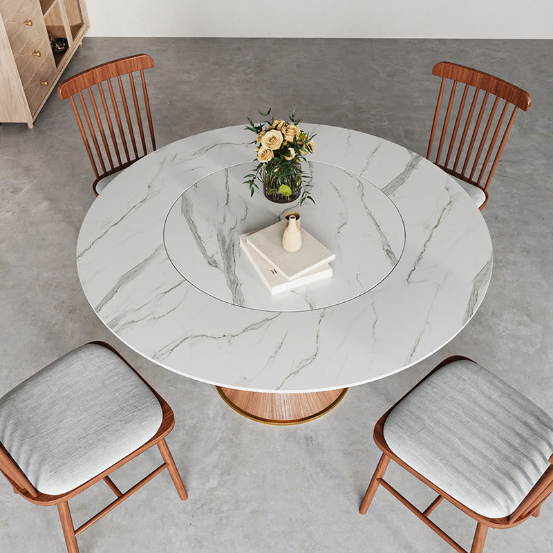 Mid-Century Modern Round Dining Table With Embed Lazy Susan