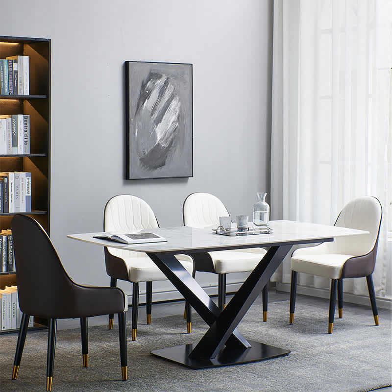 Artificial Stone Rectangular Dining Table Black Base - image 0