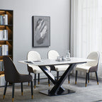 Artificial Stone Rectangular Dining Table Black Base - image 0