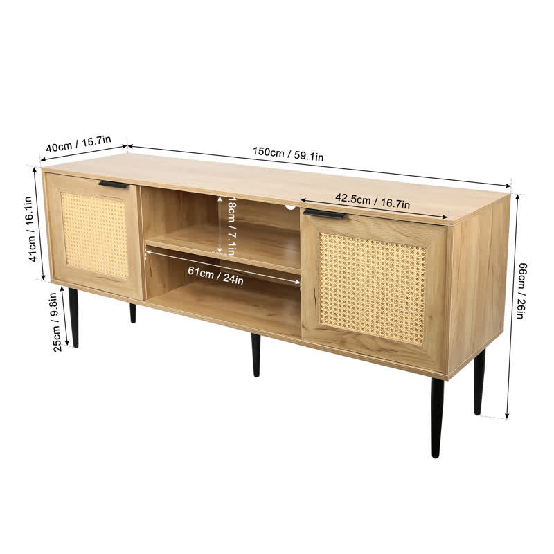 TV Stand Rattan Cabinet Display Sideboard 59"